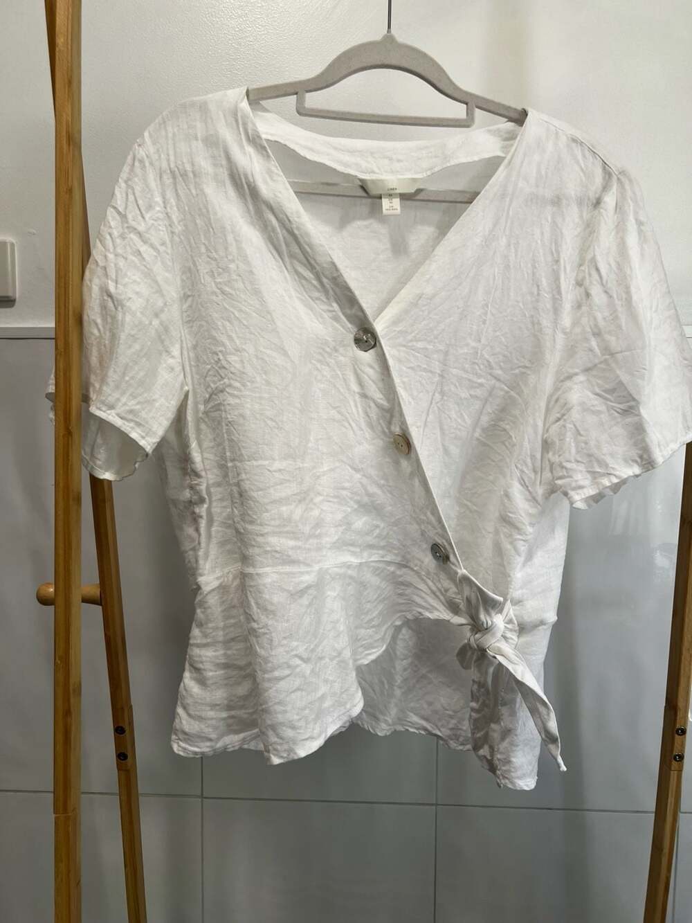 H&M White Linen Wrapover Blouse Size 10